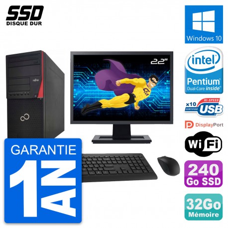 PC Tour Fujitsu P920 Ecran 22" Intel G3220 RAM 32Go SSD 240Go Windows 10 Wifi