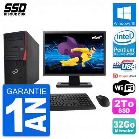 PC Tour Fujitsu P920 Ecran 22" Intel G3220 RAM 32Go SSD 2To Windows 10 Wifi