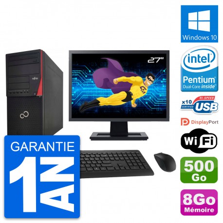 PC Tour Fujitsu P920 Ecran 27" Intel G3220 RAM 8Go Disque 500Go Windows 10 Wifi