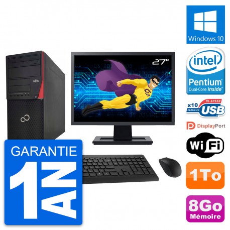 PC Tour Fujitsu P920 Ecran 27" Intel G3220 RAM 8Go Disque 1To Windows 10 Wifi