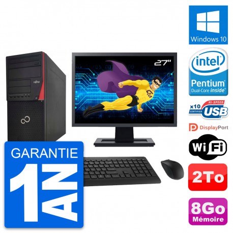 PC Tour Fujitsu P920 Ecran 27" Intel G3220 RAM 8Go Disque 2To Windows 10 Wifi