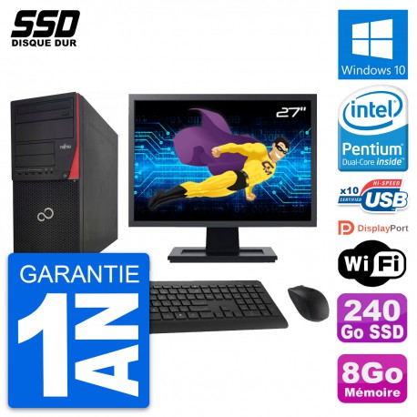 PC Tour Fujitsu P920 Ecran 27" Intel G3220 RAM 8Go SSD 240Go Windows 10 Wifi