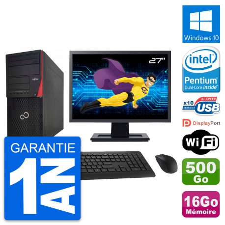 PC Tour Fujitsu P920 Ecran 27" Intel G3220 RAM 16Go Disque 500Go Windows 10 Wifi