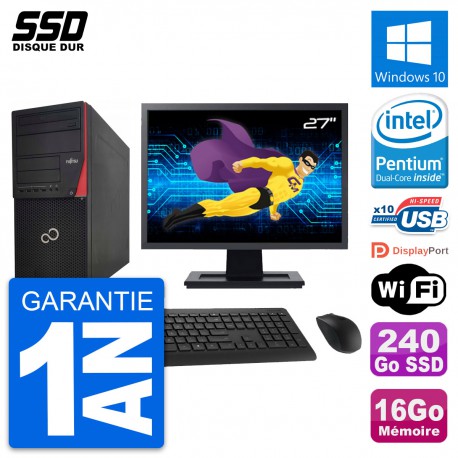 PC Tour Fujitsu P920 Ecran 27" Intel G3220 RAM 16Go SSD 240Go Windows 10 Wifi