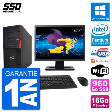 PC Tour Fujitsu P920 Ecran 27" Intel G3220 RAM 16Go SSD 960Go Windows 10 Wifi