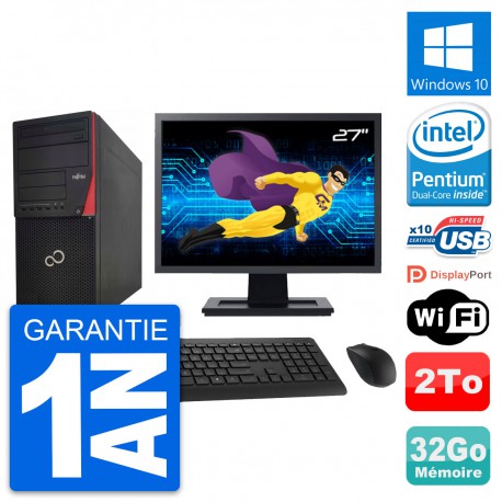 PC Tour Fujitsu P920 Ecran 27" Intel G3220 RAM 32Go Disque 2To Windows 10 Wifi