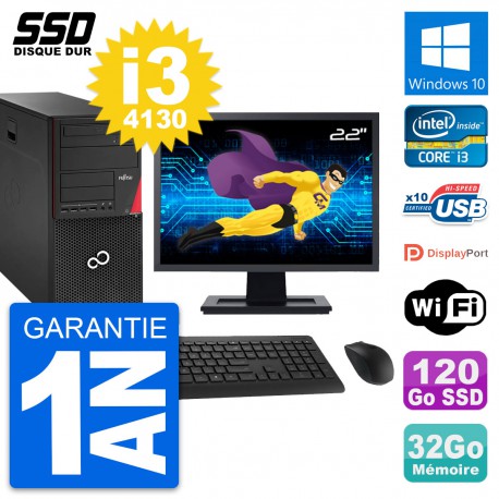 PC Tour Fujitsu P920 Ecran 22" Intel i3-4130 RAM 32Go SSD 120Go Windows 10 Wifi