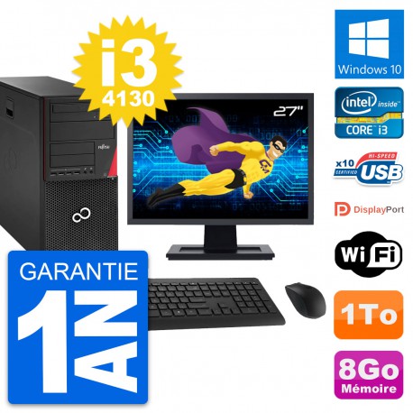 PC Tour Fujitsu P920 Ecran 27" Intel i3-4130 RAM 8Go Disque 1To Windows 10 Wifi