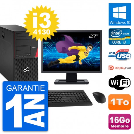PC Tour Fujitsu P920 Ecran 27" Intel i3-4130 RAM 16Go Disque 1To Windows 10 Wifi