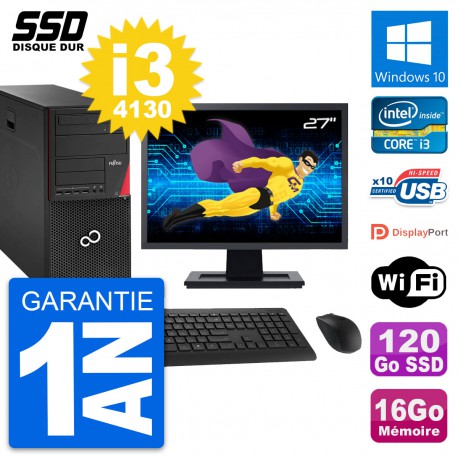 PC Tour Fujitsu P920 Ecran 27" Intel i3-4130 RAM 16Go SSD 120Go Windows 10 Wifi