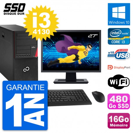PC Tour Fujitsu P920 Ecran 27" Intel i3-4130 RAM 16Go SSD 480Go Windows 10 Wifi