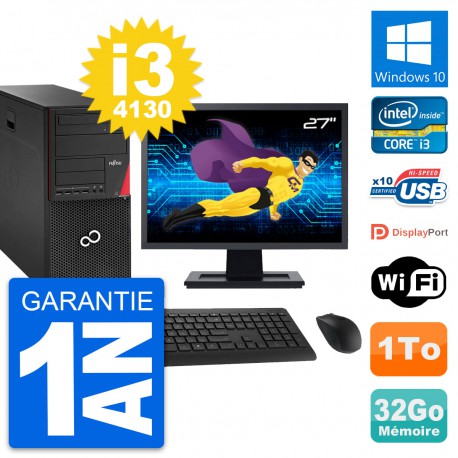 PC Tour Fujitsu P920 Ecran 27" Intel i3-4130 RAM 32Go Disque 1To Windows 10 Wifi