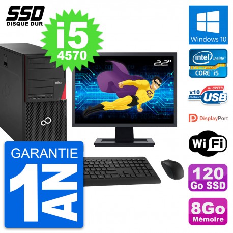 PC Tour Fujitsu P920 Ecran 22" Intel i5-4570 RAM 8Go SSD 120Go Windows 10 Wifi
