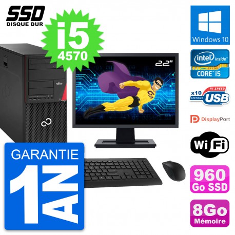PC Tour Fujitsu P920 Ecran 22" Intel i5-4570 RAM 8Go SSD 960Go Windows 10 Wifi