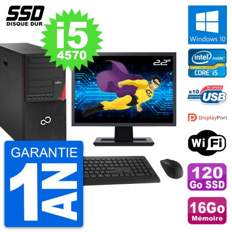PC Tour Fujitsu P920 Ecran 22" Intel i5-4570 RAM 16Go SSD 120Go Windows 10 Wifi