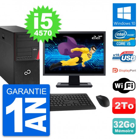 PC Tour Fujitsu P920 Ecran 22" Intel i5-4570 RAM 32Go Disque 2To Windows 10 Wifi