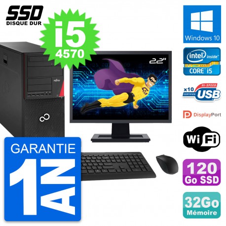 PC Tour Fujitsu P920 Ecran 22" Intel i5-4570 RAM 32Go SSD 120Go Windows 10 Wifi
