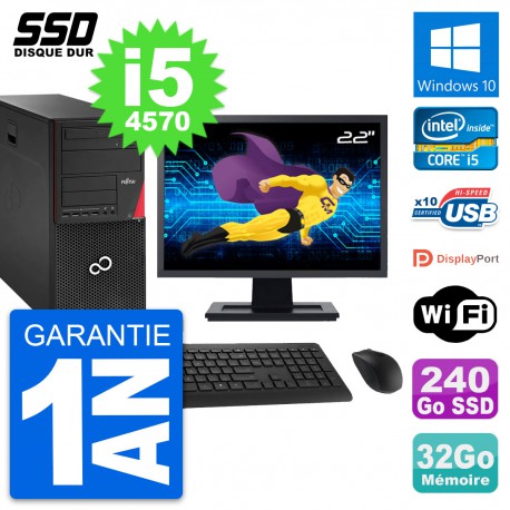PC Tour Fujitsu P920 Ecran 22" Intel i5-4570 RAM 32Go SSD 240Go Windows 10 Wifi