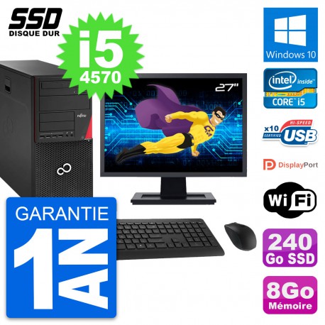 PC Tour Fujitsu P920 Ecran 27" Intel i5-4570 RAM 8Go SSD 240Go Windows 10 Wifi