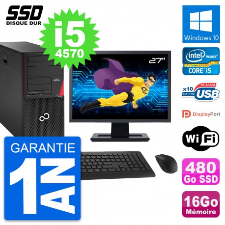 PC Tour Fujitsu P920 Ecran 27" Intel i5-4570 RAM 16Go SSD 480Go Windows 10 Wifi