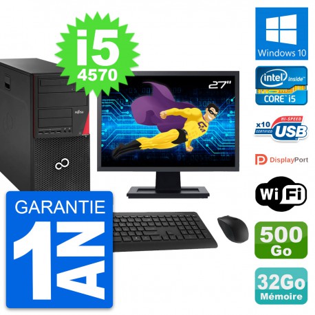 PC Tour Fujitsu P920 Ecran 27" i5-4570 RAM 32Go Disque 500Go Windows 10 Wifi