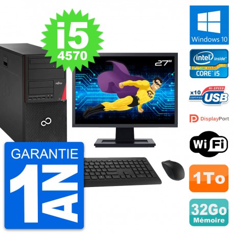 PC Tour Fujitsu P920 Ecran 27" Intel i5-4570 RAM 32Go Disque 1To Windows 10 Wifi