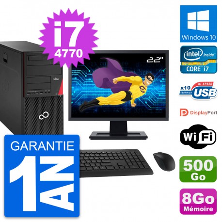 PC Tour Fujitsu P920 Ecran 22" Core i7-4770 RAM 8Go Disque 500Go Windows 10 Wifi