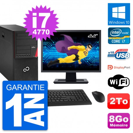 PC Tour Fujitsu P920 Ecran 22" Intel i7-4770 RAM 8Go Disque 2To Windows 10 Wifi
