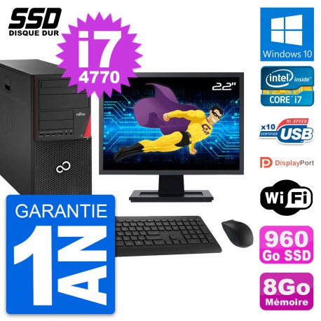PC Tour Fujitsu P920 Ecran 22" Intel i7-4770 RAM 8Go SSD 960Go Windows 10 Wifi