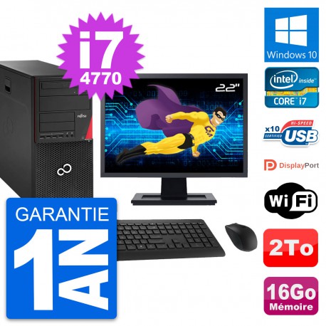 PC Tour Fujitsu P920 Ecran 22" Intel i7-4770 RAM 16Go Disque 2To Windows 10 Wifi