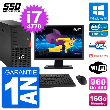 PC Tour Fujitsu P920 Ecran 22" Intel i7-4770 RAM 16Go SSD 960Go Windows 10 Wifi