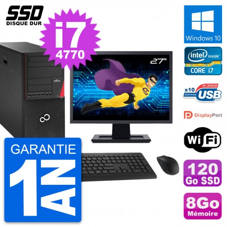 PC Tour Fujitsu P920 Ecran 27" Intel i7-4770 RAM 8Go SSD 120Go Windows 10 Wifi