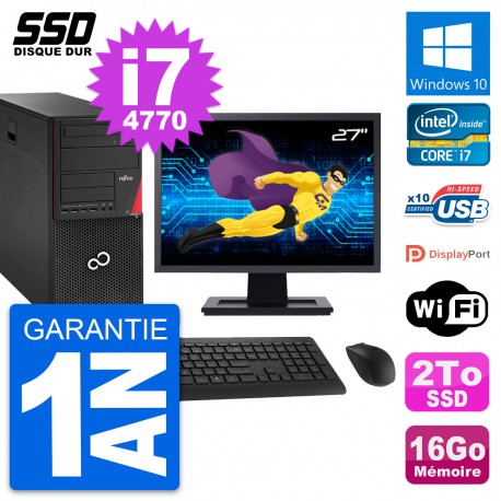 PC Tour Fujitsu P920 Ecran 27" Intel i7-4770 RAM 16Go SSD 2To Windows 10 Wifi