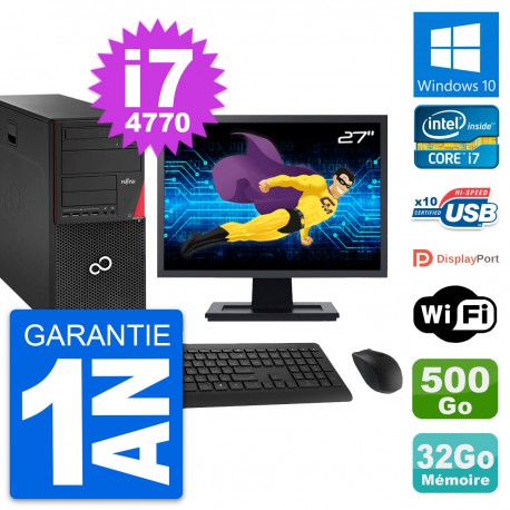 PC Tour Fujitsu P920 Ecran 27" i7-4770 RAM 32Go Disque 500Go Windows 10 Wifi