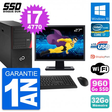 PC Tour Fujitsu P920 Ecran 27" Intel i7-4770 RAM 32Go SSD 960Go Windows 10 Wifi
