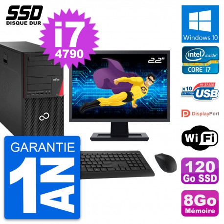PC Tour Fujitsu P920 Ecran 22" Intel i7-4790 RAM 8Go SSD 120Go Windows 10 Wifi
