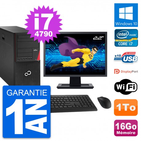 PC Tour Fujitsu P920 Ecran 22" Intel i7-4790 RAM 16Go Disque 1To Windows 10 Wifi