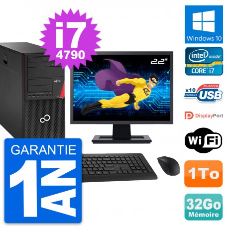 PC Tour Fujitsu P920 Ecran 22" Intel i7-4790 RAM 32Go Disque 1To Windows 10 Wifi