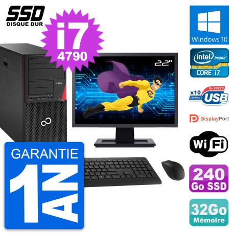 PC Tour Fujitsu P920 Ecran 22" Intel i7-4790 RAM 32Go SSD 240Go Windows 10 Wifi