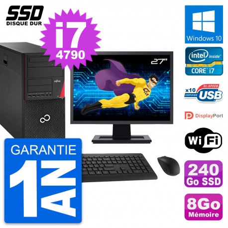 PC Tour Fujitsu P920 Ecran 27" Intel i7-4790 RAM 8Go SSD 240Go Windows 10 Wifi