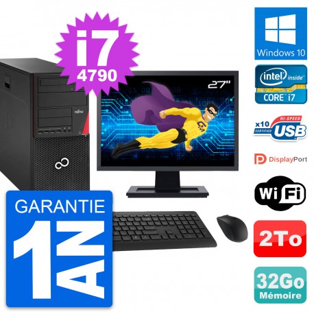 PC Tour Fujitsu P920 Ecran 27" Intel i7-4790 RAM 32Go Disque 2To Windows 10 Wifi