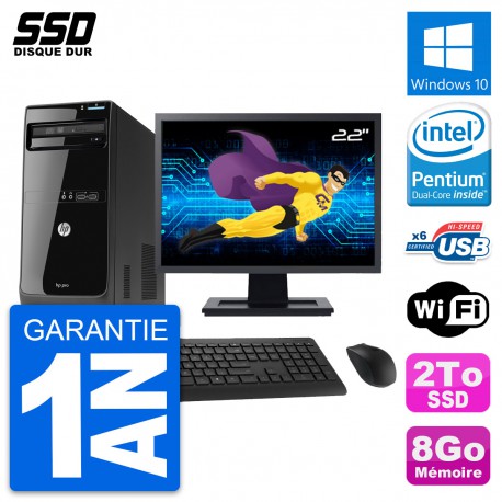 PC Tour HP Pro 3400 MT Ecran 22" Intel G630 RAM 8Go SSD 2To Windows 10 Wifi