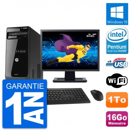 PC Tour HP Pro 3400 MT Ecran 22" Intel G630 RAM 16Go Disque 1To Windows 10 Wifi