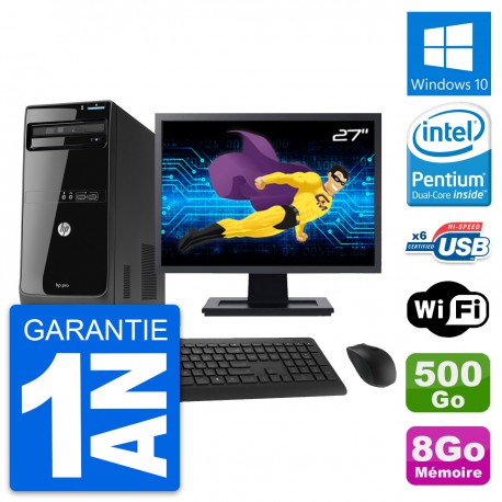 PC Tour HP Pro 3400 MT Ecran 27" Intel G630 RAM 8Go Disque 500Go Windows 10 Wifi