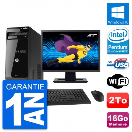 PC Tour HP Pro 3400 MT Ecran 27" Intel G630 RAM 16Go Disque 2To Windows 10 Wifi