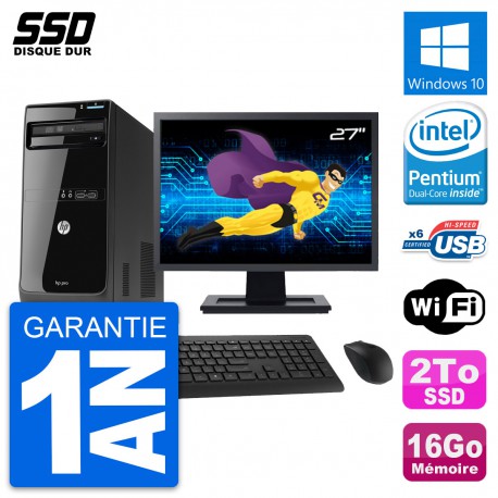 PC Tour HP Pro 3400 MT Ecran 27" Pentium G630 RAM 16Go SSD 2To Windows 10 Wifi