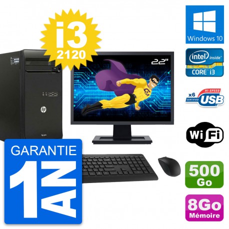 PC Tour HP Pro 3400 MT Ecran 22" i3-2120 RAM 8Go Disque 500Go Windows 10 Wifi