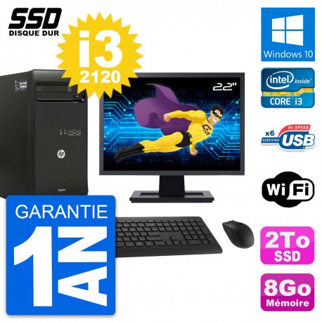 PC Tour HP Pro 3400 MT Ecran 22" Intel i3-2120 RAM 8Go SSD 2To Windows 10 Wifi
