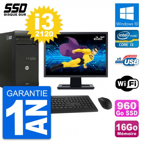 PC Tour HP Pro 3400 MT Ecran 22" Core i3-2120 RAM 16Go SSD 960Go Windows 10 Wifi