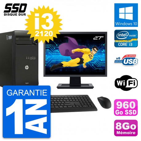 PC Tour HP Pro 3400 MT Ecran 27" Core i3-2120 RAM 8Go SSD 960Go Windows 10 Wifi
